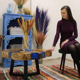 Coffee Table Tamarind Wood Sky Blue Resin