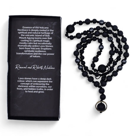 Black Lava Stone Mala Pendant Necklace
