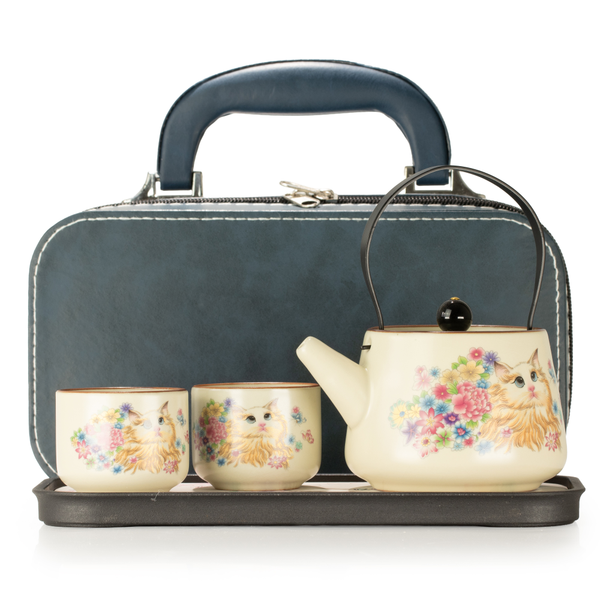 Travel Teapot Set & Two Cups - Cat Lover