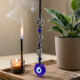 Hanging Stone Pendant – Pyrite Stones & Beads- Evil Eye, Wall Hanging