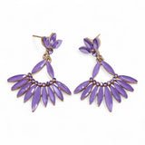 Lavender Glass Floral Drop Earrings, Vintage Gold Tone