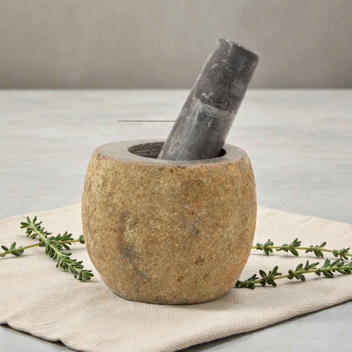Pestello e Mortaio Decorativo in Pietra di Fiume Naturale - Piccolo