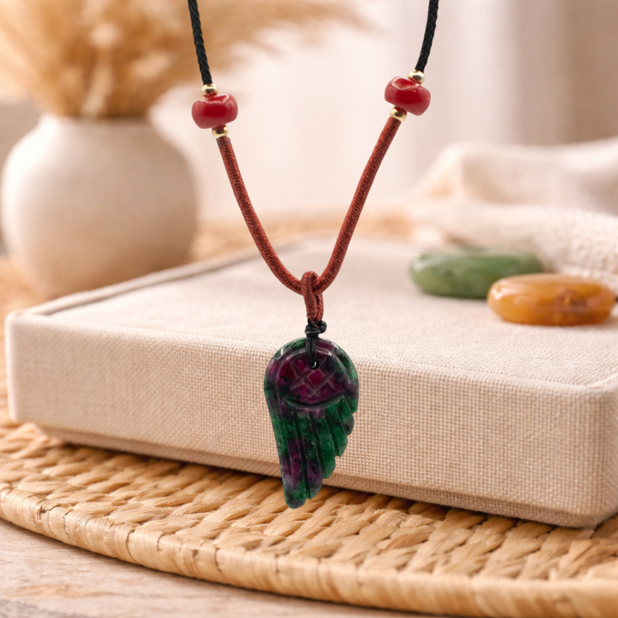 Cord Necklace Gemstone Pendant – Morganite Angel Wing