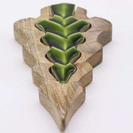 Mango Wood Nested Tree Decoration Green Enamel 15x10cm
