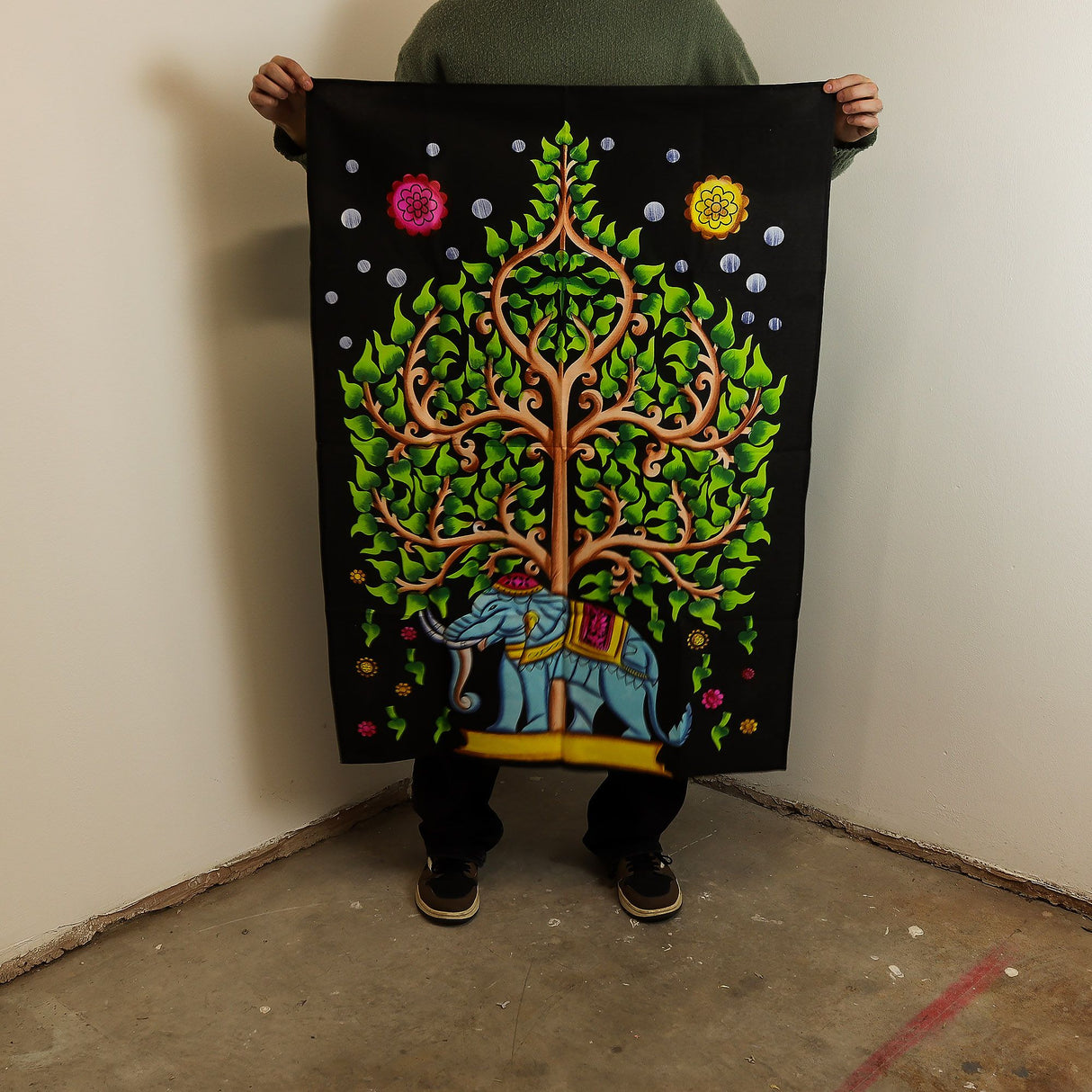 Cotton Wall Art (70x110cm) – Elephant & Tree of Life