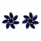 Vintage Royal Blue Glass Flower Stud Earrings