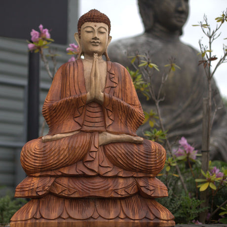 Buddha Statue Hand-Carved Suar Wood 80cm