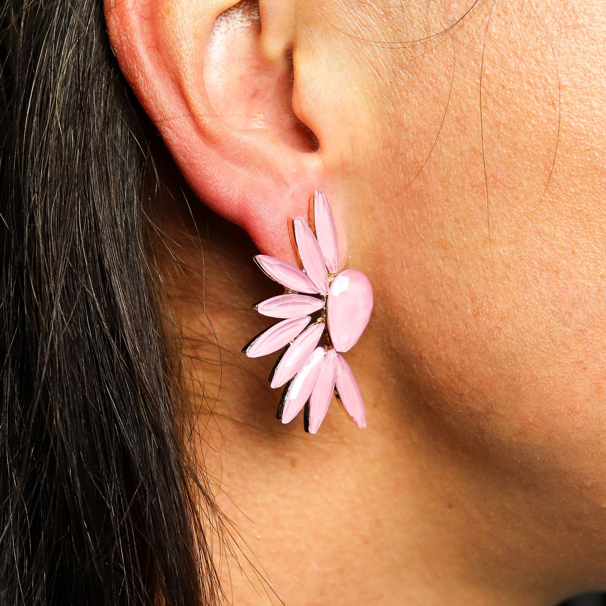 Soft Pink Vintage Glass Angel Wing Stud Earrings
