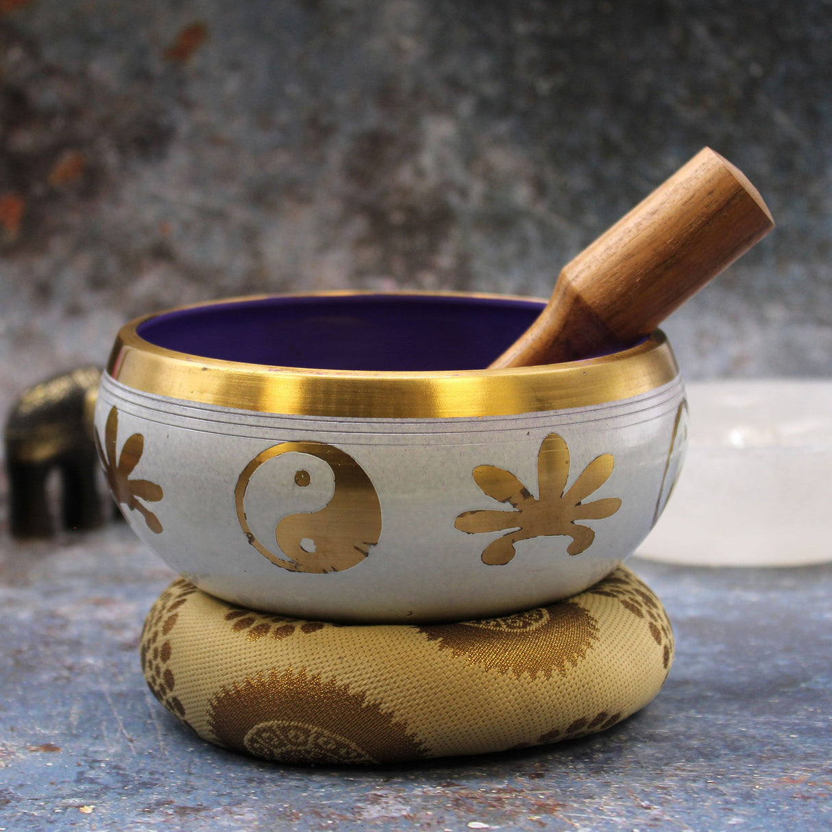 Ensemble de bols chantants Yin Yang blanc violet 14cm