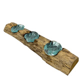 Candle Holder Triple Molten Glass on Wood Base