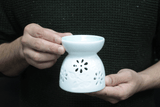 White Ceramic Oil Burner – Floral Teal Well