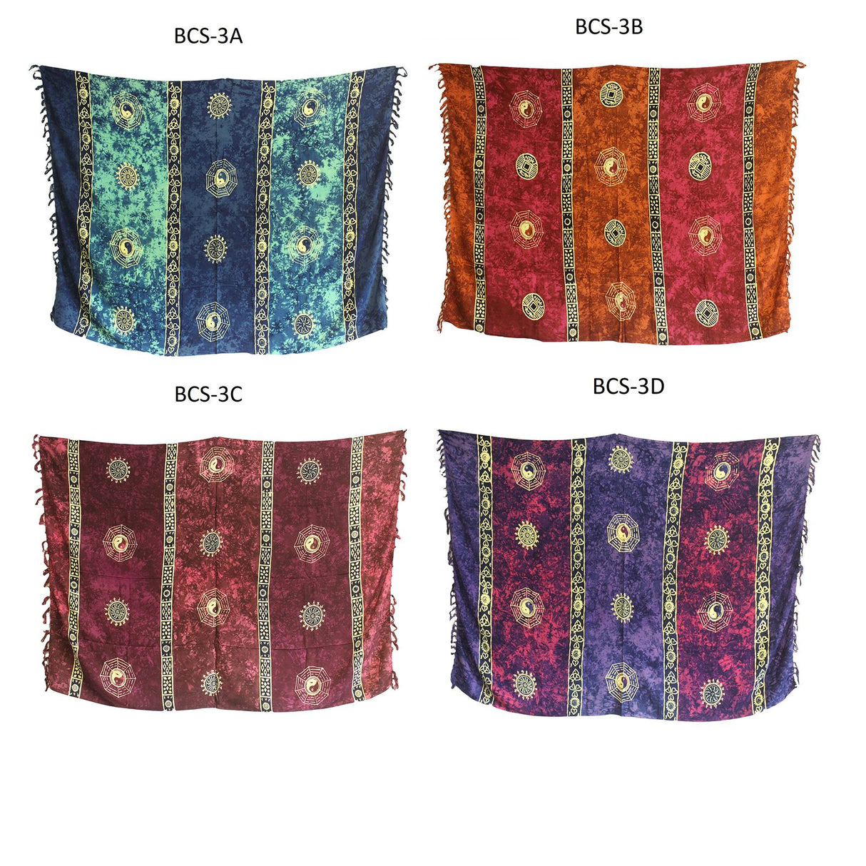 Yin Yang Sarongs, Set Of 4 Assorted Colors