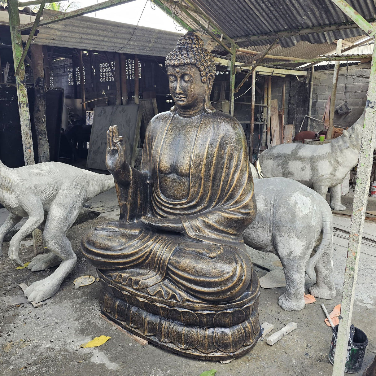 Estatua de Buda Enseñando Loto 2m Oro Antiguo