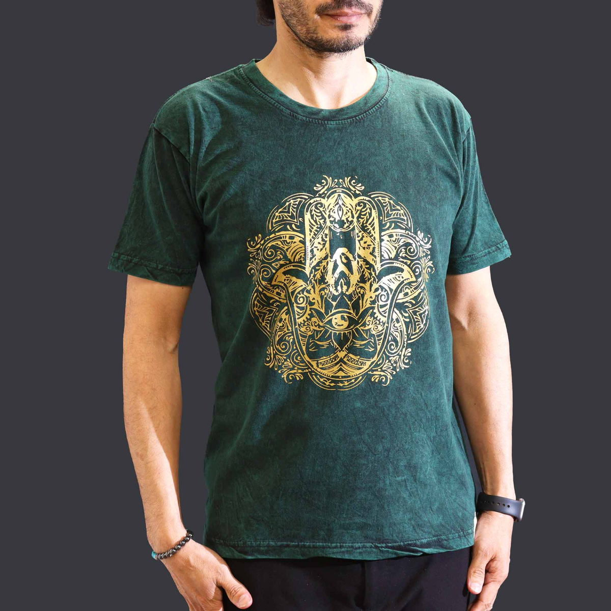 Hamsa T-Shirt Stone Washed Green Medium