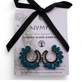 Matte Teal Vintage Glass Crescent Hoop Earrings