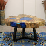 Coffee Table Tamarind Wood Sky Blue Resin