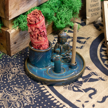 Multi Purpose Buddha Incense Plate – Ceramic Blue