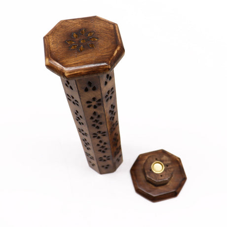 Incense Holder Mango Wood Hexagonal Tower