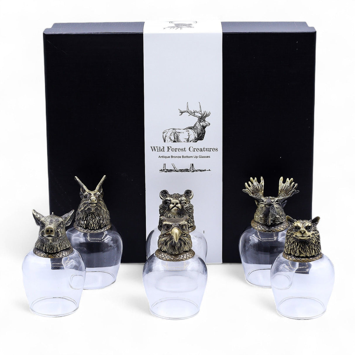 Antique Bronze Animal-Head Shot Glass Set 5x50ml