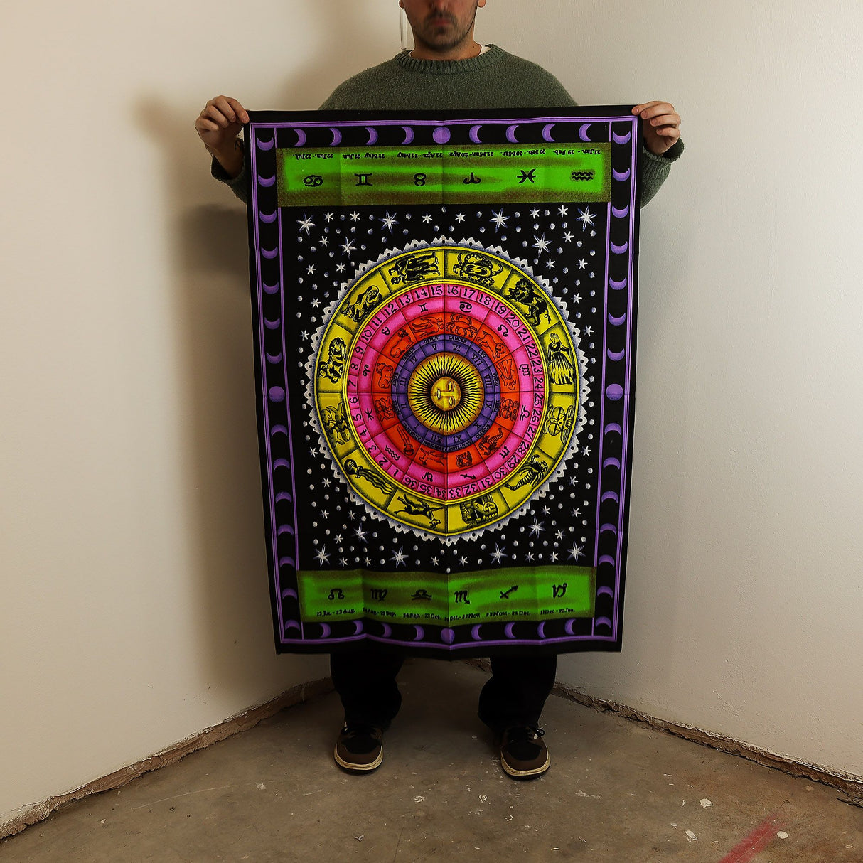 Baumwoll-Wandkunst (70x110 cm) – Buntes Sternzeichen