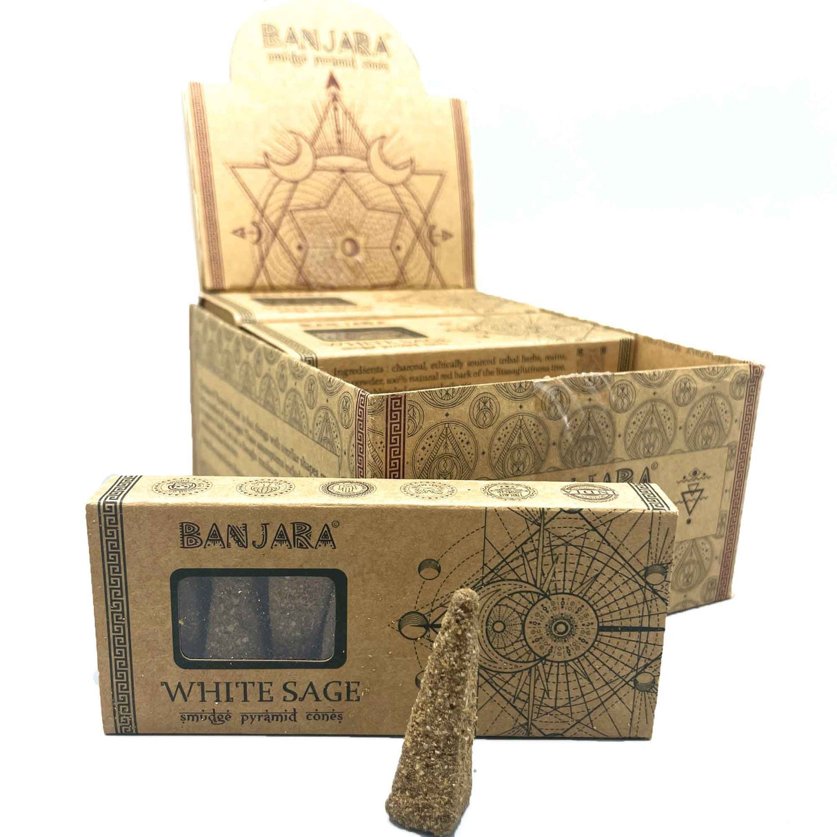 Valkosalvia suitsukekartiot pyramidi 10 kappaletta Banjara