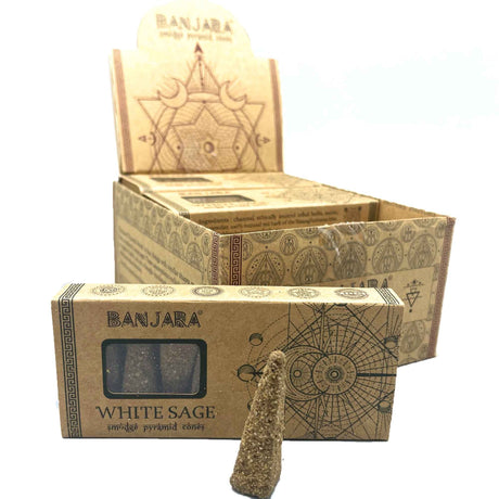 Valkosalvia suitsukekartiot pyramidi 10 kappaletta Banjara