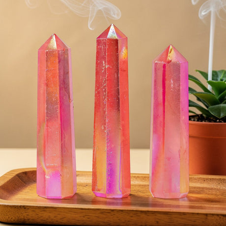 Gemstone Obelisk Point 9cm – Aurura Crystal Quartz – Peach, Gemstone Tower