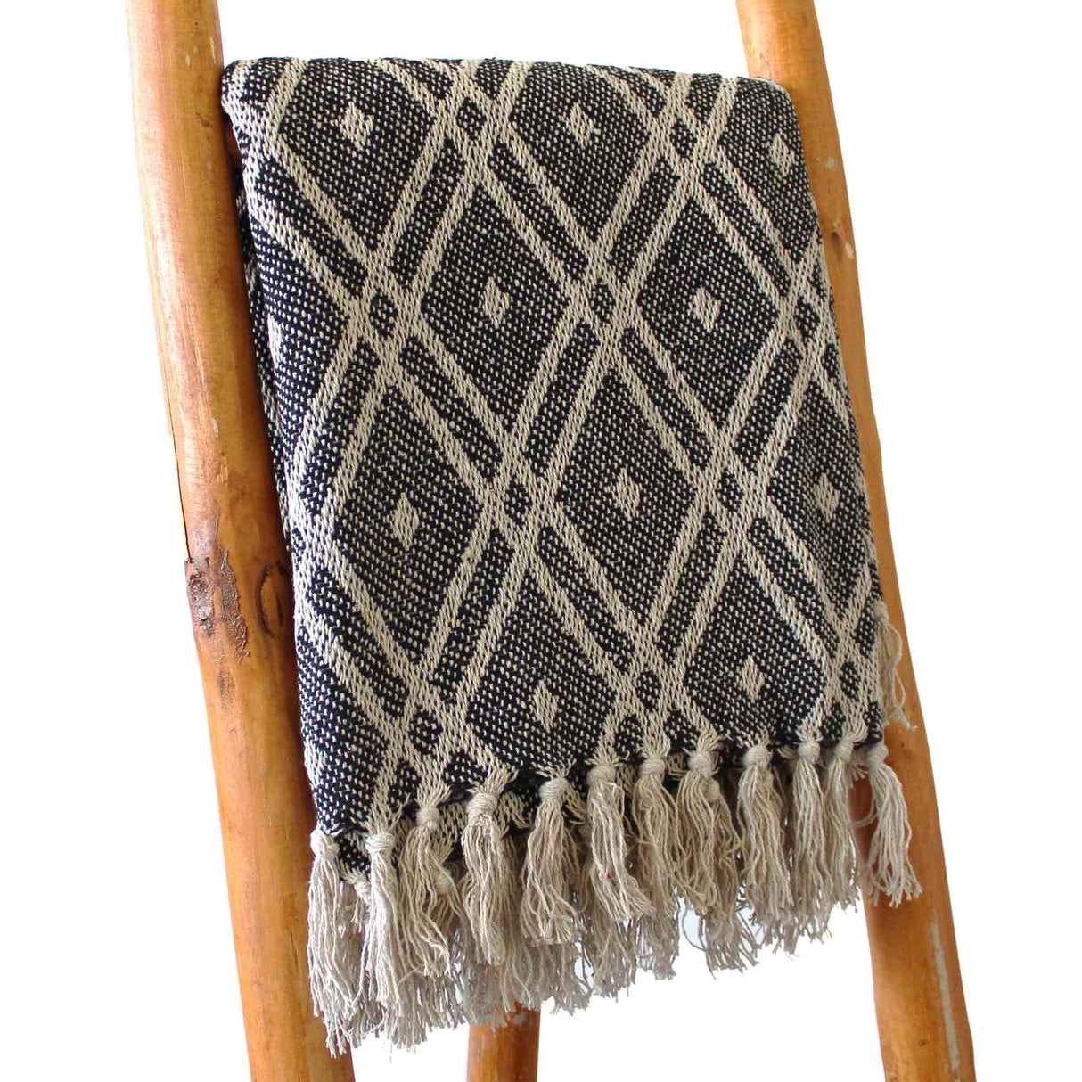 Plaid en coton bohème noir beige Regency 125x150cm