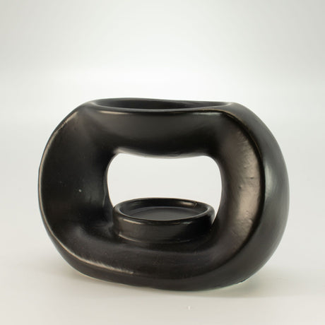 Quemador de Aceite Zen de Cerámica - Guijarro Ovalado - Negro Mate
