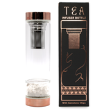 Garrafa Infusora de Chá Vidro Quartzo Cristal Ouro Rosa