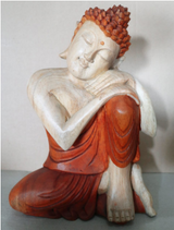 Buddha-staty handkarvad i suarträ tänkande 30cm