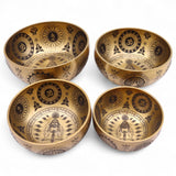 Set of 4 Etched Brass Tibetan Singing Bowls