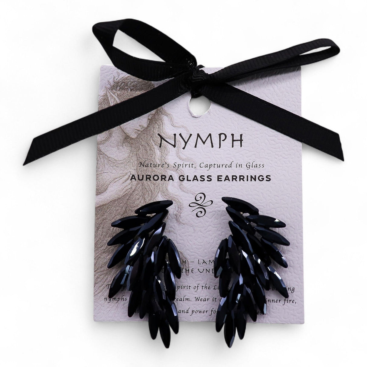 Jet Black Iridescent Angel Wing Stud Earrings
