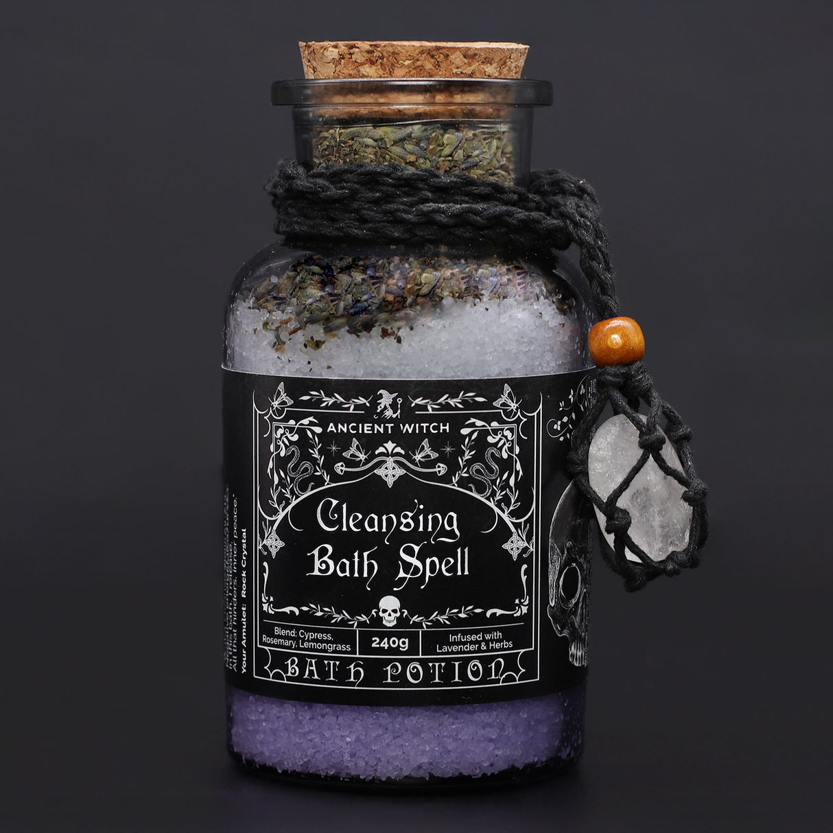Poción de Baño de Hechicera Antigua y Amuleto de Cristal de Roca – Purificación