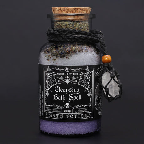 Poción de Baño de Hechicera Antigua y Amuleto de Cristal de Roca – Purificación