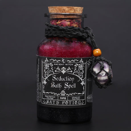 Ancient Witch Bath Spell Potion & Amethyst Crystal Amulet – Seduction