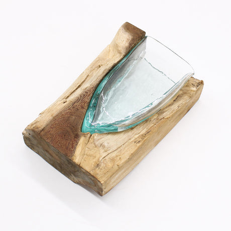 Glass Vase On Wood Base V-Shaped