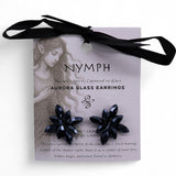Jet Black Vintage Glass Flower Stud Earrings