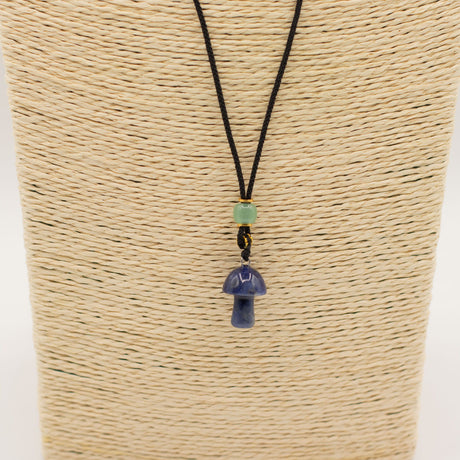 Cord Necklace Gemstone Pendant – Sodalite Mushroom