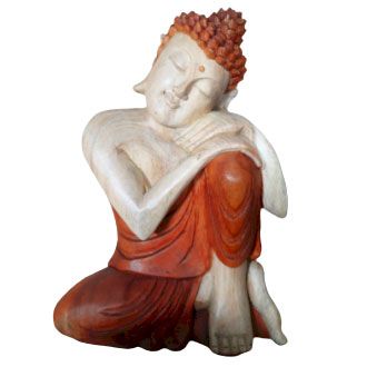Buddha-staty handkarvad i suarträ tänkande 30cm