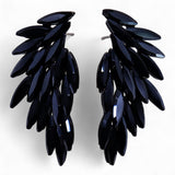 Jet Black Iridescent Angel Wing Stud Earrings