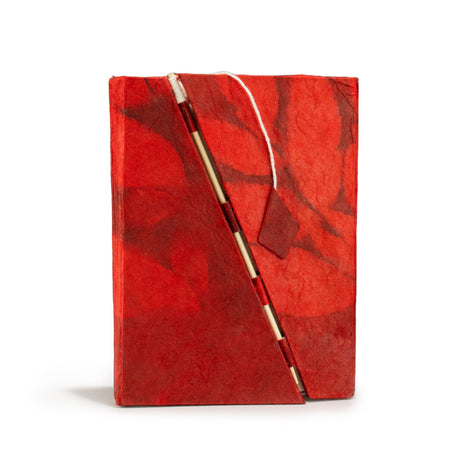 Lokta-paksu kukkakuvioinen bambulukkokirja – Keskikokoinen (15x12cm) – 45 lehteä – Rubiini