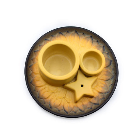 Vassoio Portaincenso in Ceramica Girasole per Palo Santo