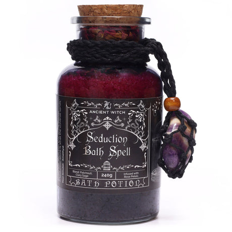 Ancient Witch Bath Spell Potion & Amethyst Crystal Amulet – Seduction