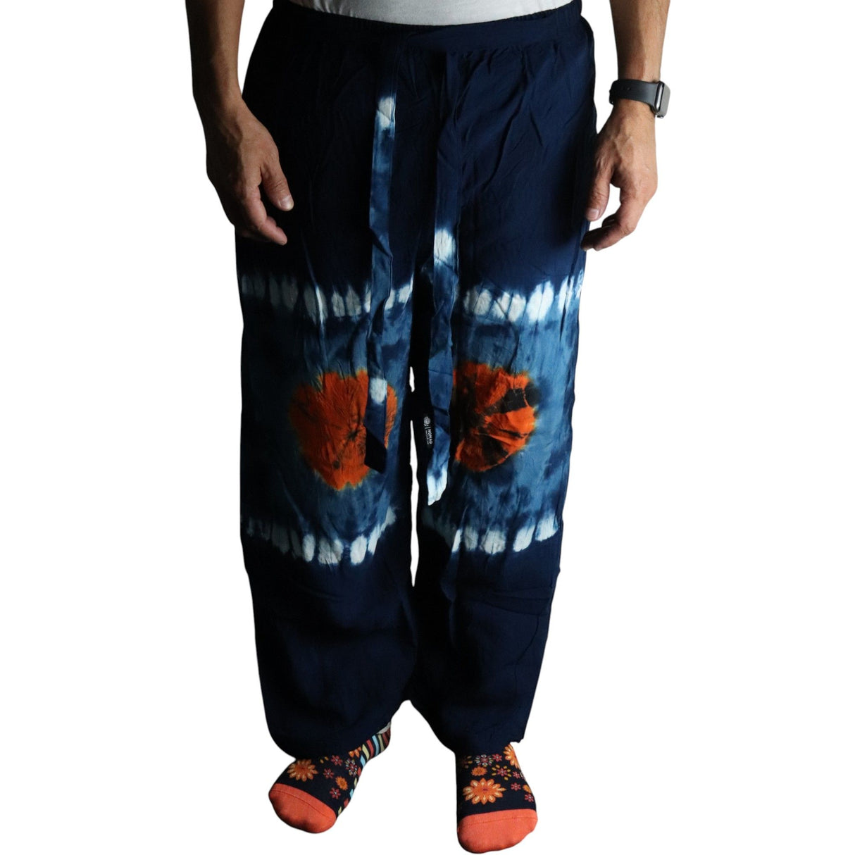 Shibori Thai Fisherman Lounge Pants, Indigo Orange, M