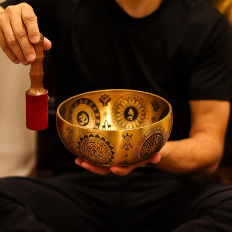 Set of 4 Etched Brass Tibetan Singing Bowls