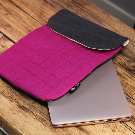 13-Inch Padded Laptop Sleeve Yellow Charcoal Stonewashed Cotton
