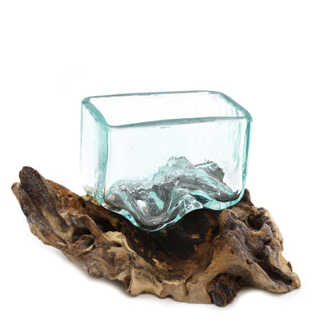 Recycled Molten Glass Bowl on Wood, Small