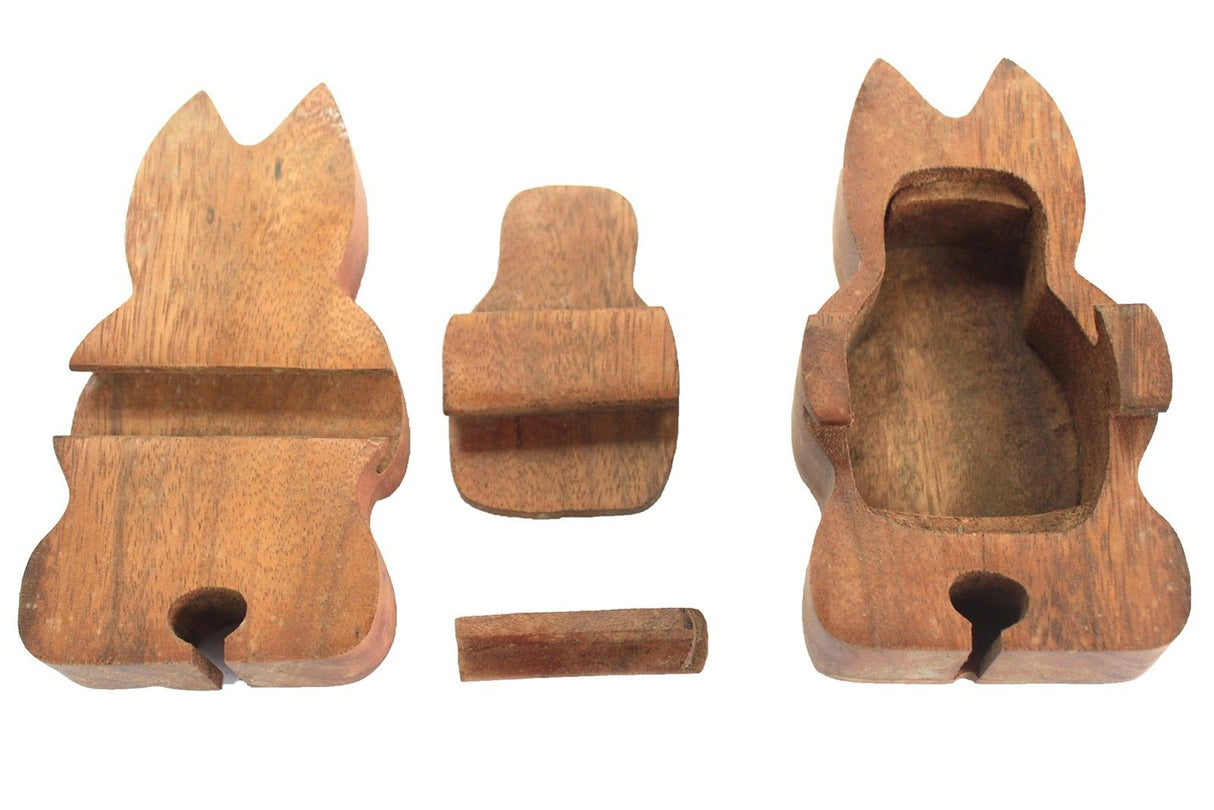 Sheesham Wooden Puzzle Box, Yoga Cat