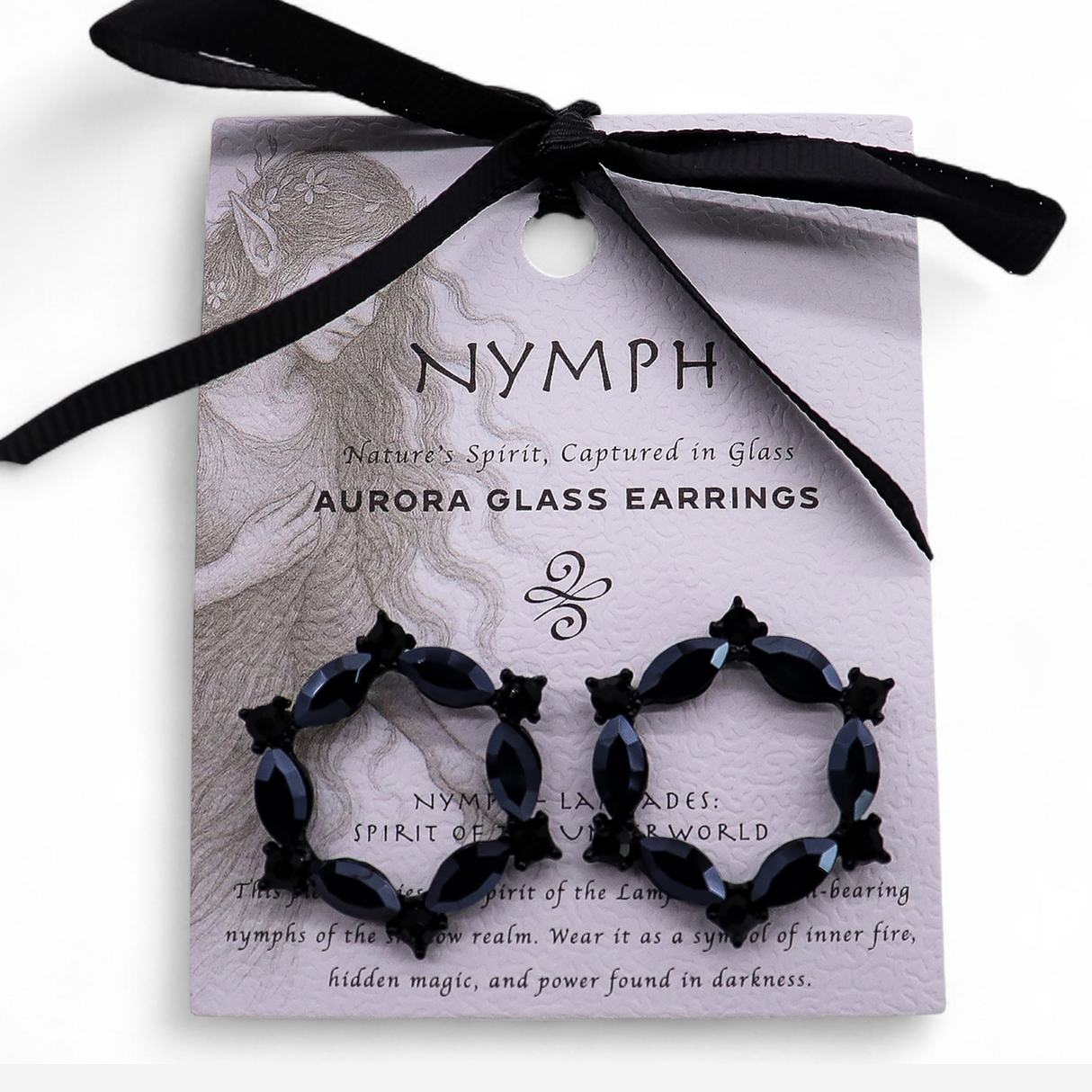 Jet Black Vintage Glass Hoop Earrings